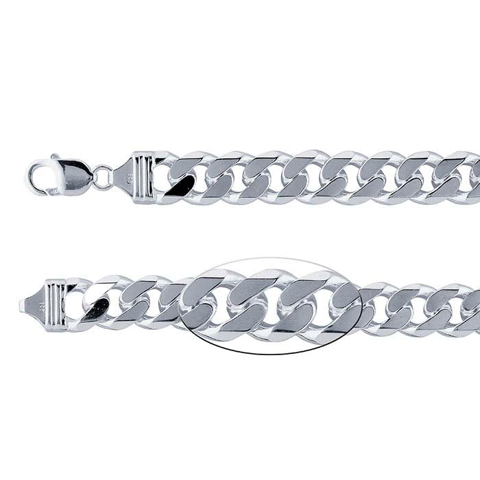 Bracciale a catena curb smussata in argento sterling 13,3 mm