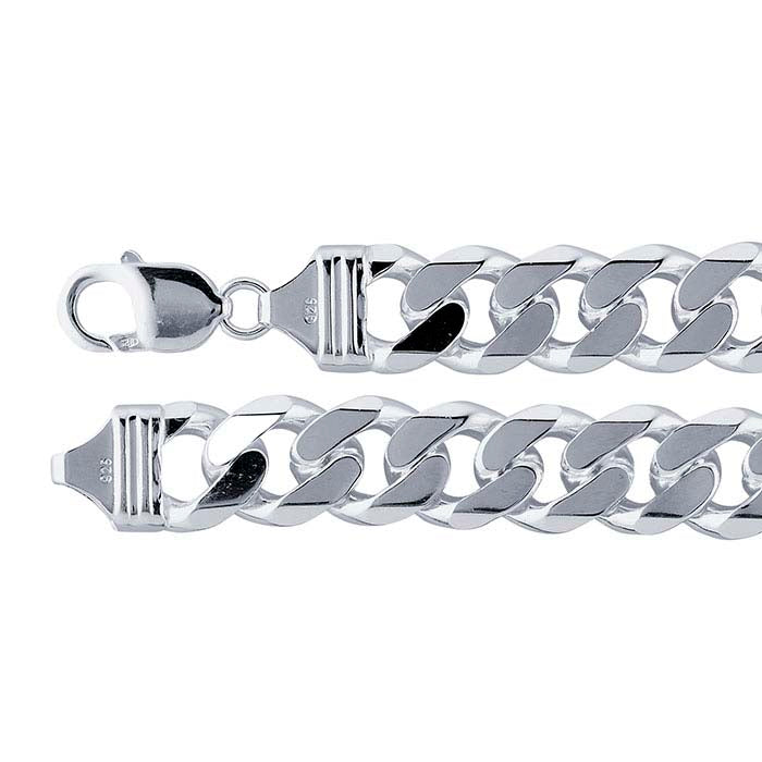 Sterlingsilber 13,3 mm abgeschrägtes Panzerkettenarmband