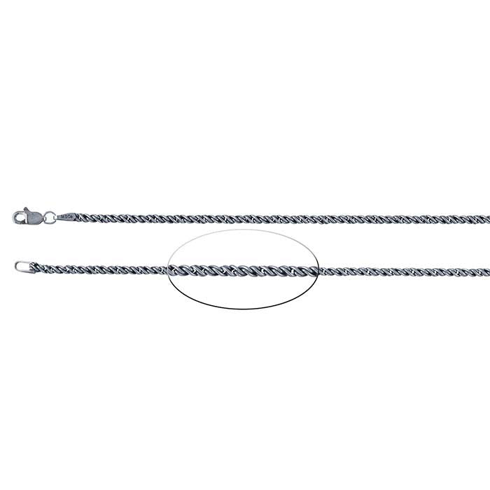 Sterling Silver Oxidized Reverse Rope Chain