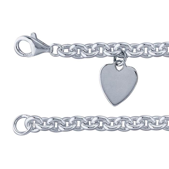 Sterlingsilber 5,2 mm Ankerkette Armband mit Herzplakette