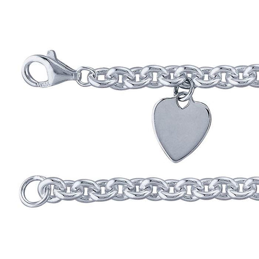 Sterling Silver 5.2mm Cable Chain Bracelet with Heart Plaque