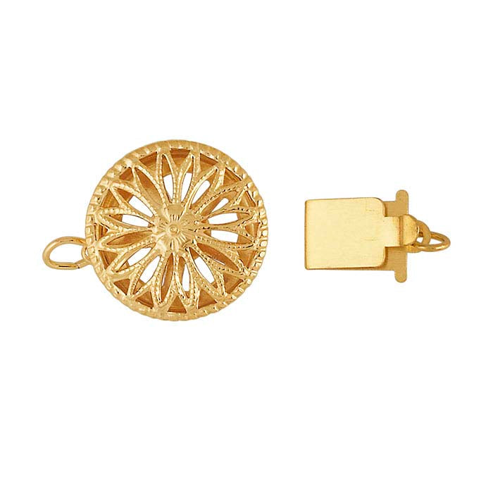 Chiusura di Sicurezza Rotonda Filigranata in Oro Giallo 14/20 Carati Riempito, 15,7 x 12,5 mm
