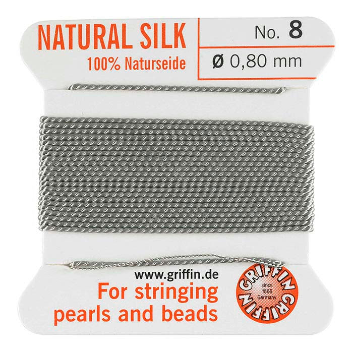 Griffin™ #8 Gray Silk Bead Cord, Carded with Needle