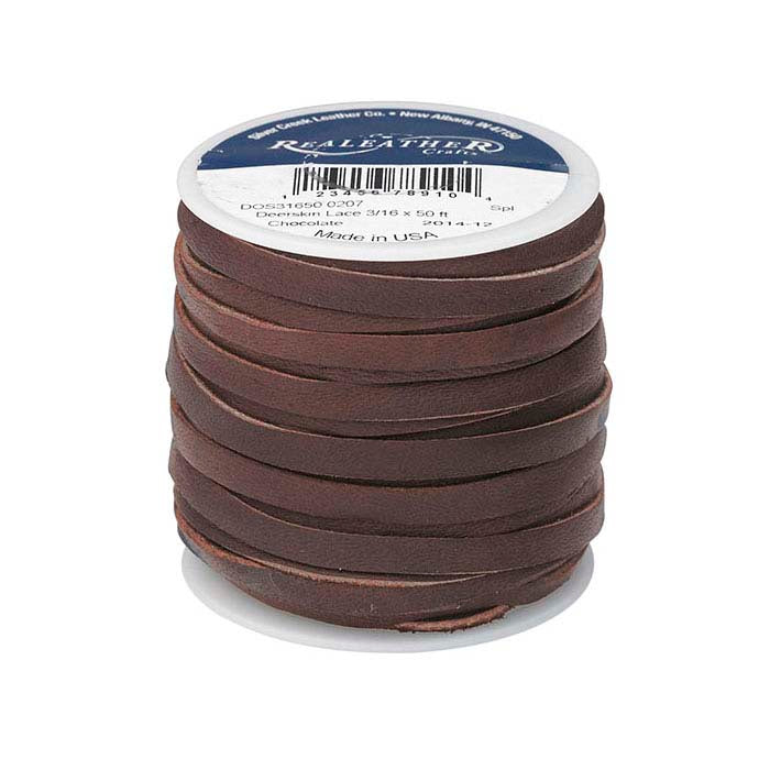Chocolate Deerskin Flat Leather 4.76mm Lace, 15.24 m. Spool