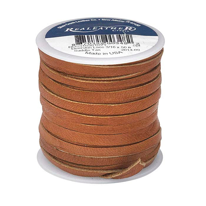 Saddle Tan Deerskin Leather 4.76mm Flat Lace, 15.24 m. Spool
