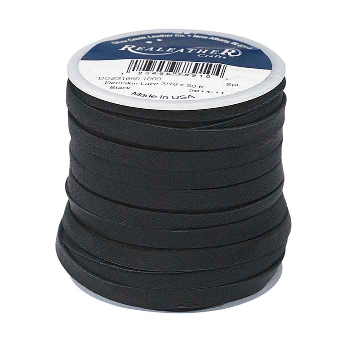 Black Deerskin Leather 4.76mm Flat Lace, 15.24 m. Spool