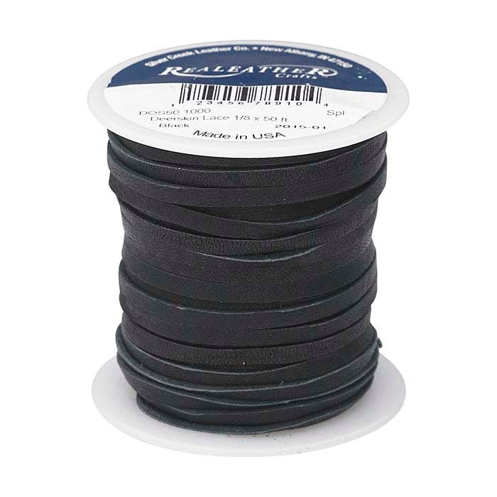 Black Deerskin Leather 3.17mm Flat Lace, 15.24 m. Spool
