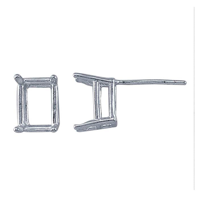 Sterling Silver Emerald-Cut ReadySet™ Basket Post Earring Mounting