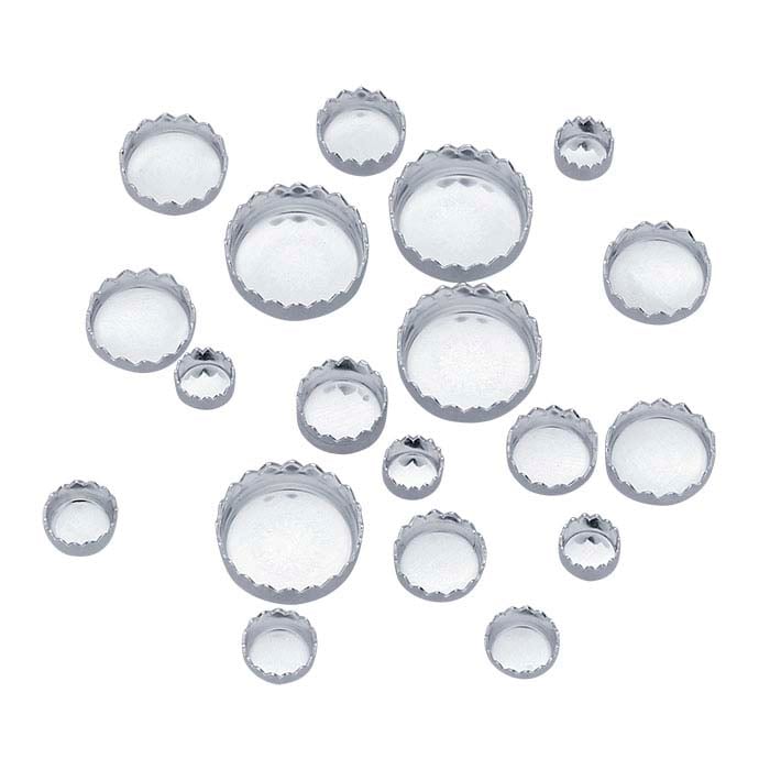 Sterling Silver Round Serrated-Edge Bezel Cup Setting Assortment
