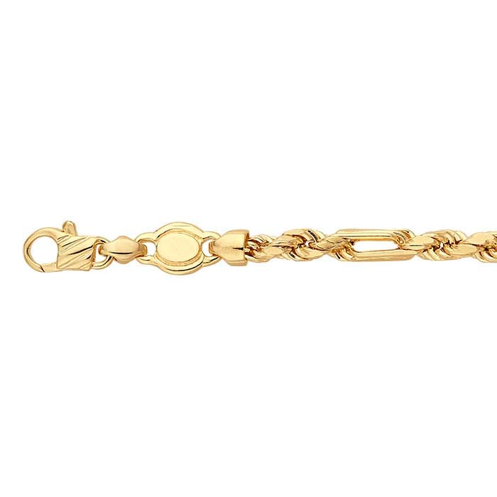 Bransoletka Figaro z łańcuszkiem o przekroju diamentowym 4,3 mm, złoto żółte 14K