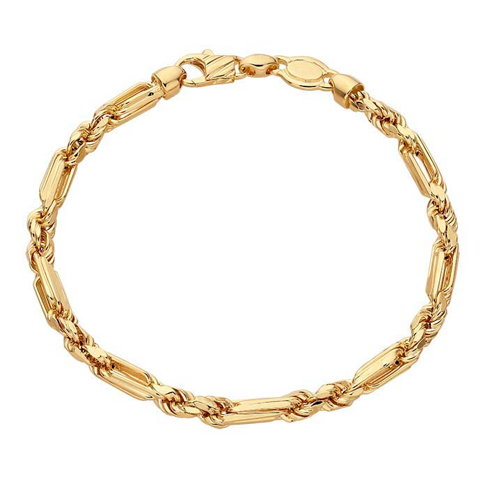 Bransoletka Figaro z łańcuszkiem o przekroju diamentowym 4,3 mm, złoto żółte 14K