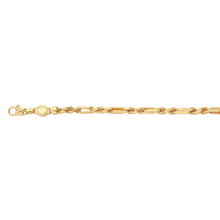 Bransoletka Figaro z łańcuszkiem o przekroju diamentowym 4,3 mm, złoto żółte 14K
