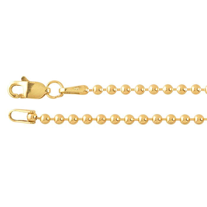 14K gult gull 2 mm perlekjede