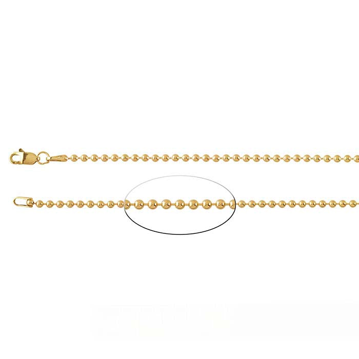 14K gult gull 2 mm perlekjede
