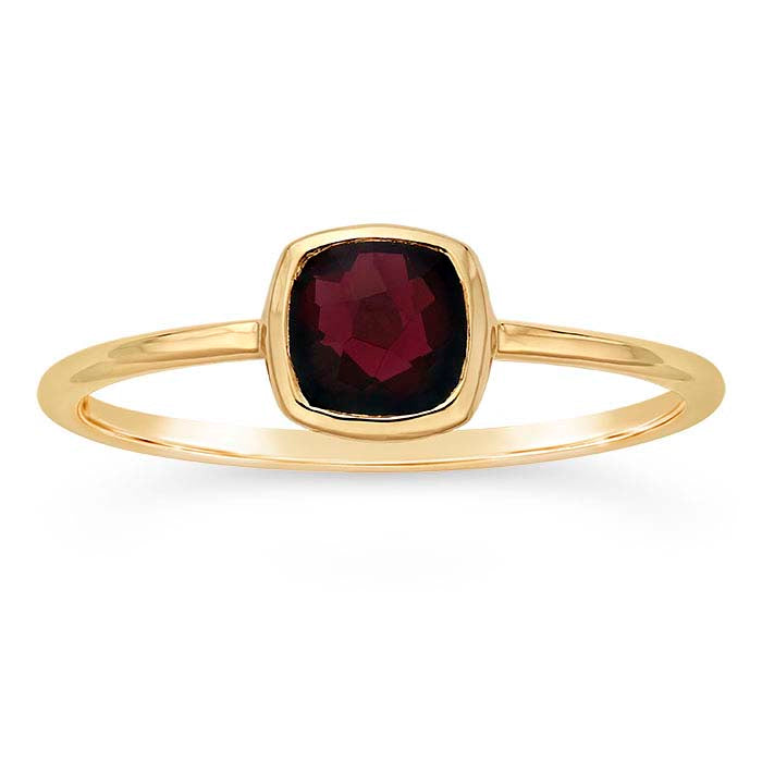 14K Yellow Gold 5mm Cushion Garnet-Set Ring
