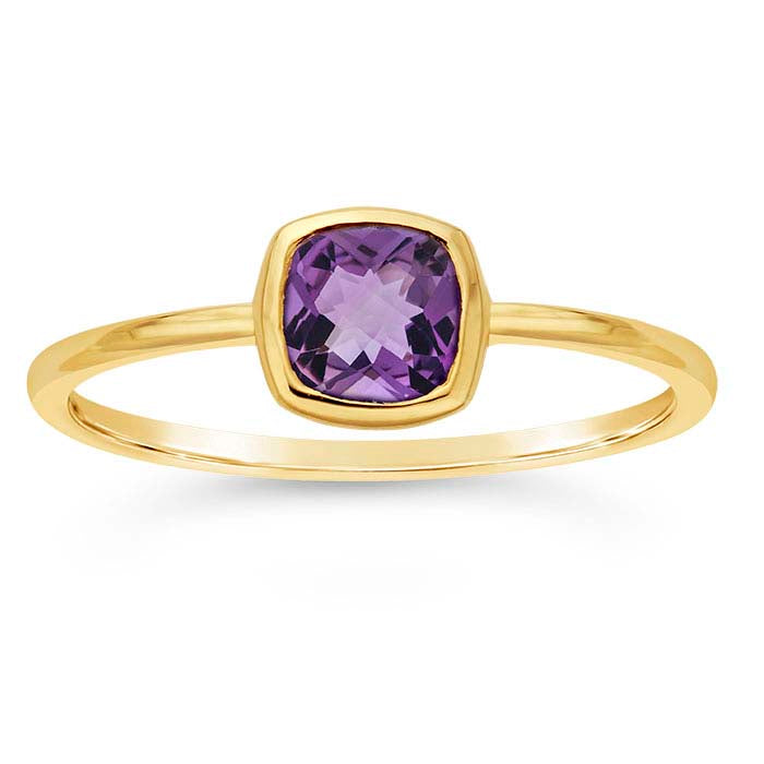 14K Yellow Gold 5mm Cushion Amethyst-Set Ring