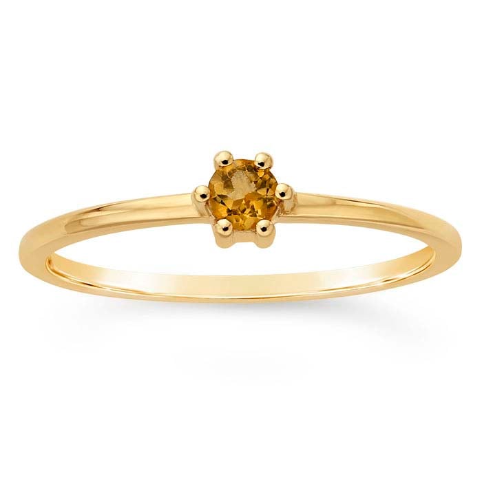 14K Gult Guld 3mm Rund Citrin-Sat Ring