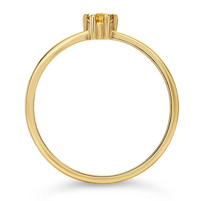 14K Gult Guld 3mm Rund Citrin-Sat Ring