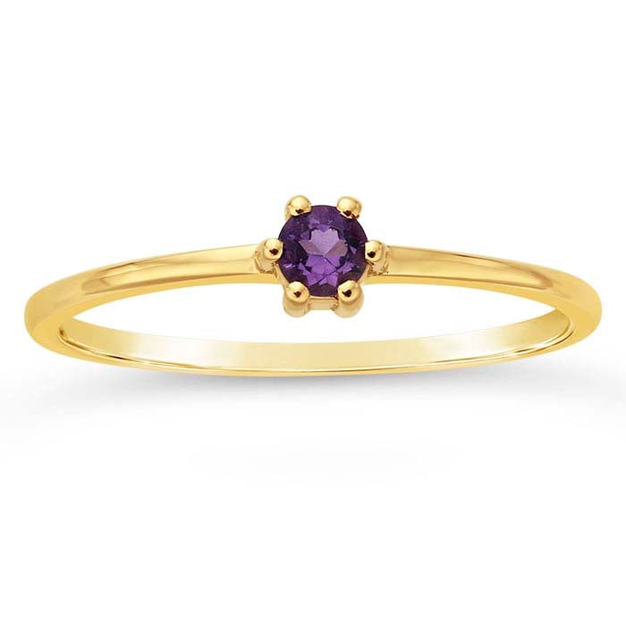 14K Yellow Gold 3mm Round Amethyst-Set Ring