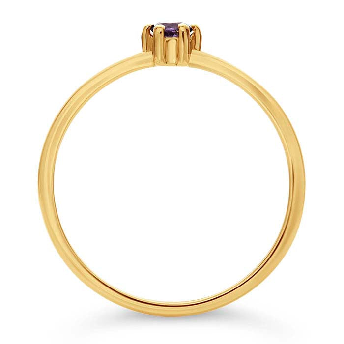 14K Yellow Gold 3mm Round Amethyst-Set Ring