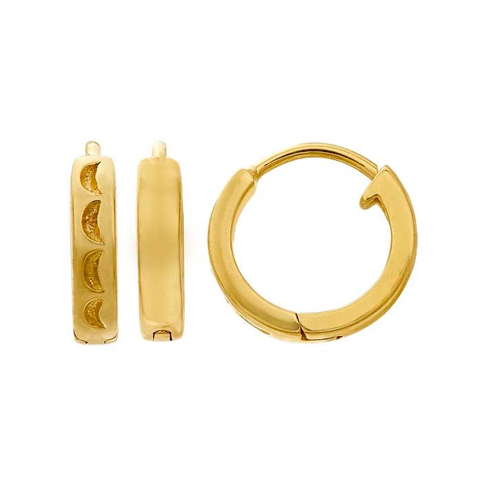 14K Yellow Gold Moon-Patterned Hinged Hoop Earrings