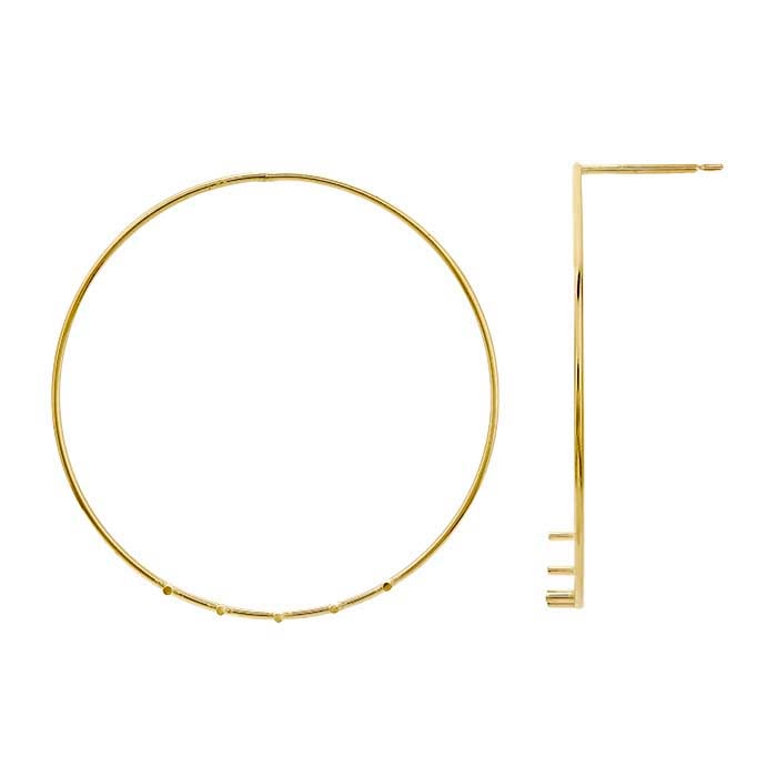 14K Yellow Gold Circle 30mm Pearl Post Earring Mounting