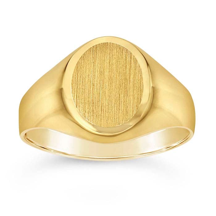 14K Yellow Gold Matte 11 x 9mm Oval Signet Ring