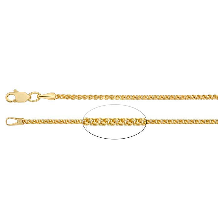 14K Yellow Gold 1.5mm Round Wheat Chain
