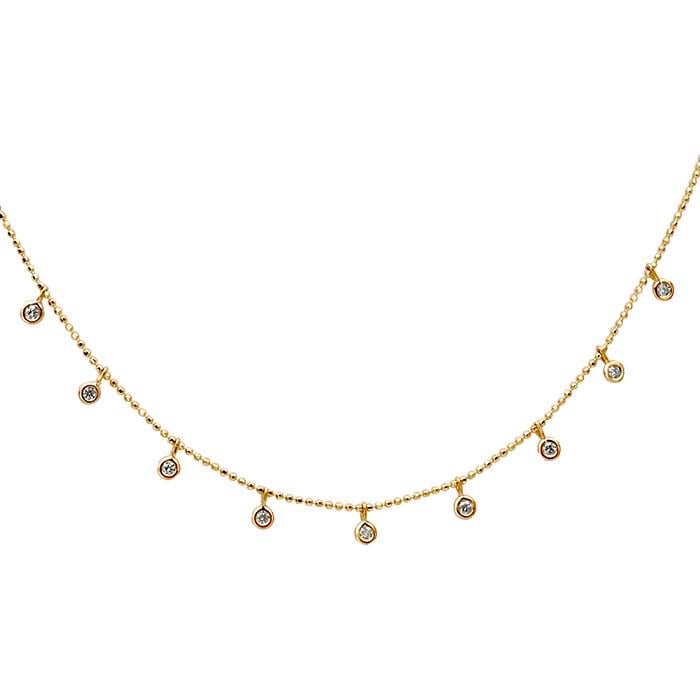 14K Yellow Gold Diamond-Set Bead Chain Necklace