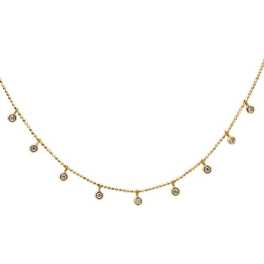 14K Yellow Gold Diamond-Set Bead Chain Necklace