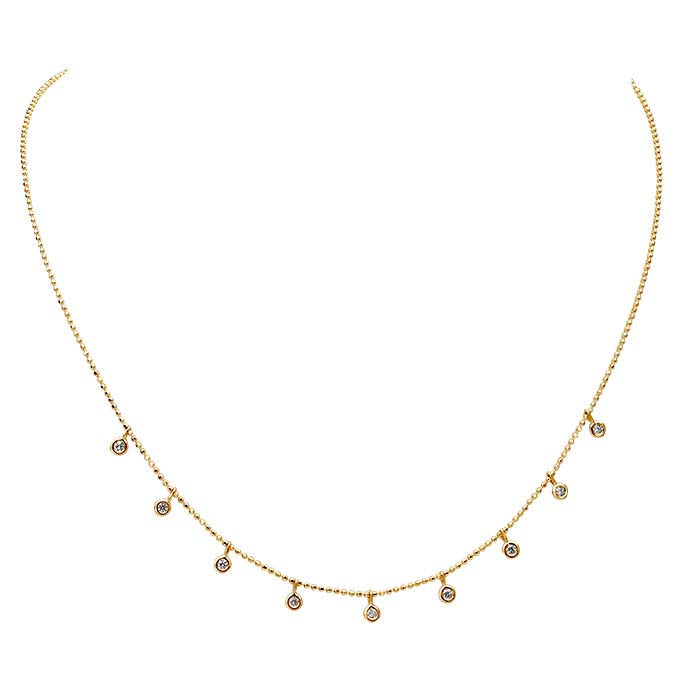 14K Yellow Gold Diamond-Set Bead Chain Necklace