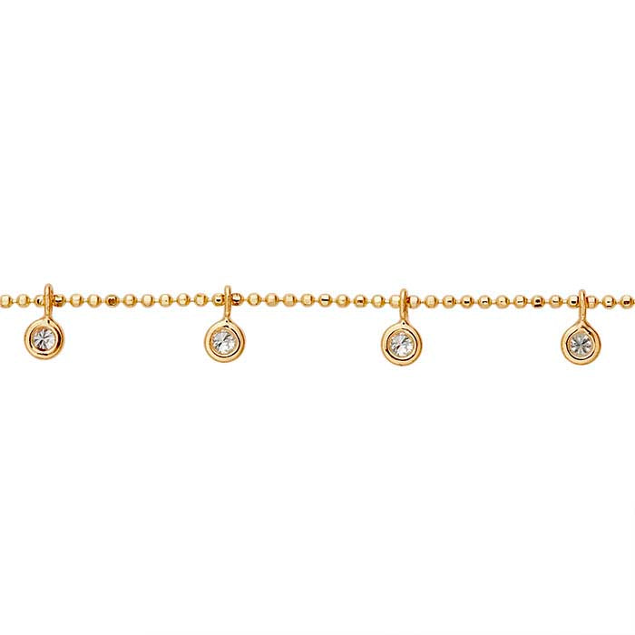 14K Yellow Gold Diamond-Set Bead Chain Necklace