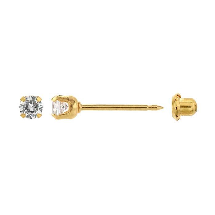 Inverness® Stainless Steel Yellow Gold-Plated Piercing Earring, 3mm CZ-Set