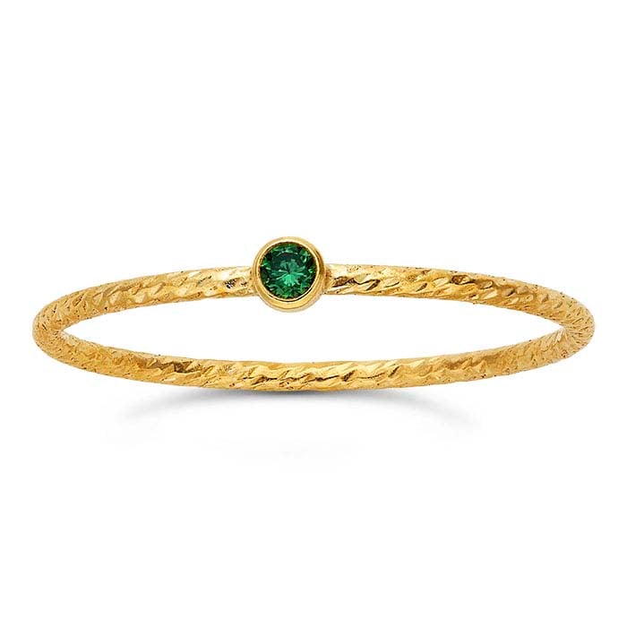 Anel Brilhante com CZ Verde, Folheado a Ouro Amarelo 14/20