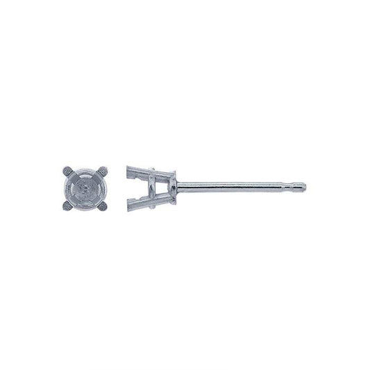14K White Gold 3mm Round Pre-Notched Tapered Basket Post Earring Mounting