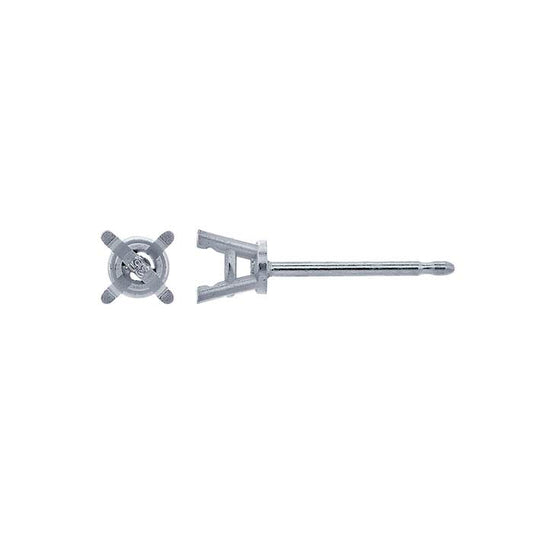 14K White Gold 3.5mm Round Pre-Notched Tapered Basket Post Earring Mounting