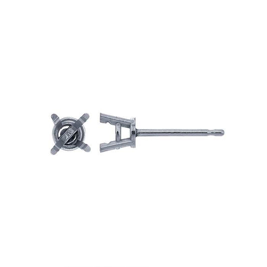 14K White Gold 4mm Round Pre-Notched Tapered Basket Post Earring Mounting