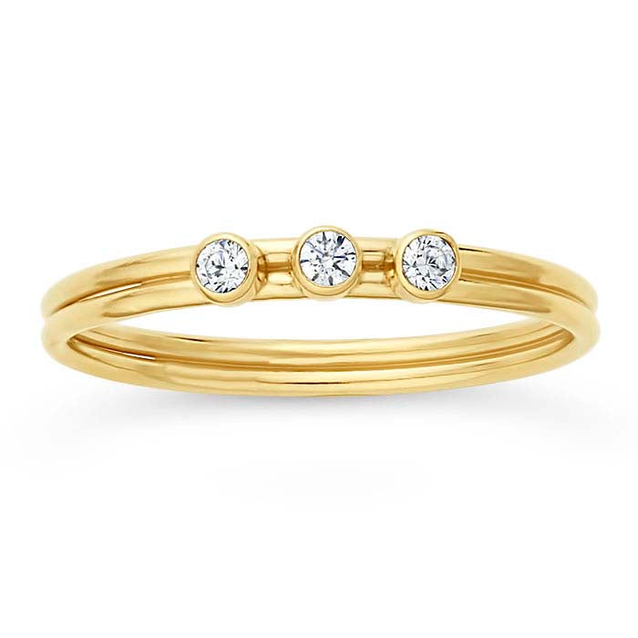 14/20 Yellow Gold-Filled Three-Stone White CZ-Set Ring
