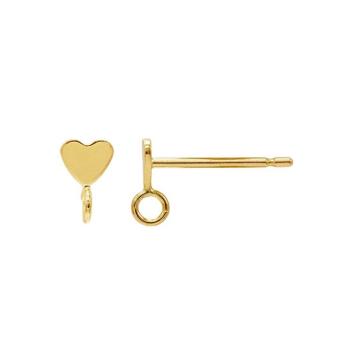 14K Yellow Gold Tiny Heart Post Earring with Ring