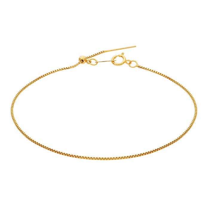 14/20 Yellow Gold-Filled 1mm Add-A-Bead Box Chain Bracelet, Adjustable