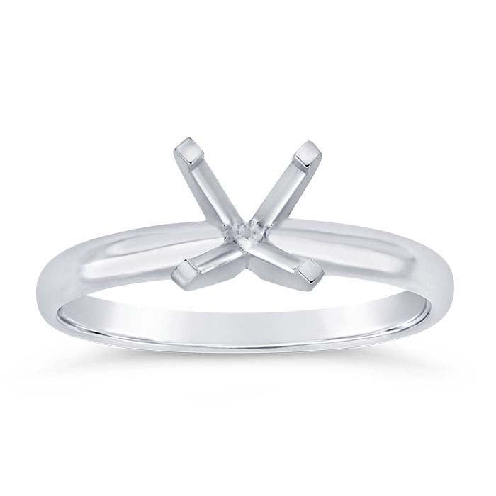 14K White Gold 6.5mm Round Low Engagement Ring Mounting