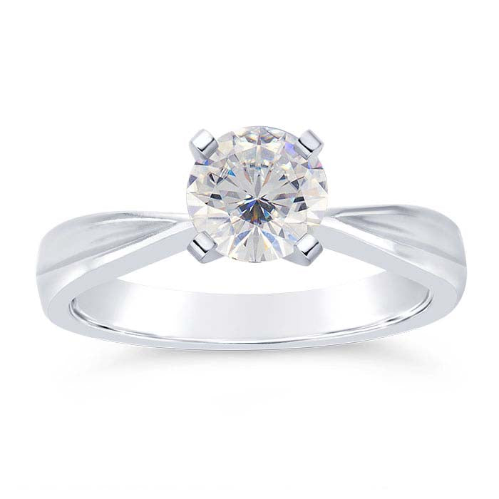 14K White Gold Round Tapered Engagement Ring Mounting