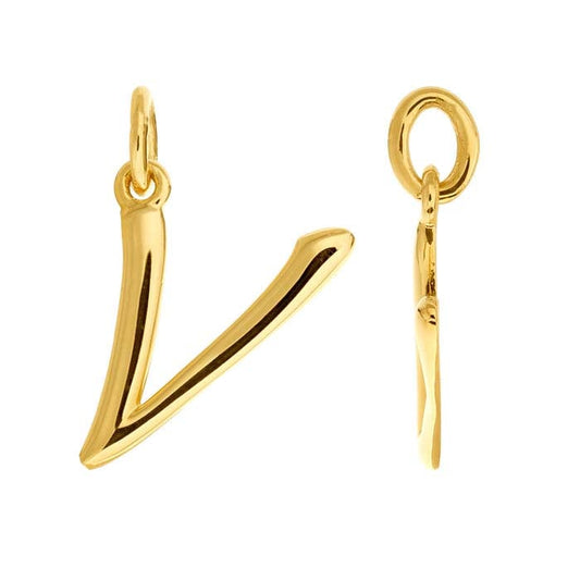 14K Yellow Gold Alphabet Pendant, V
