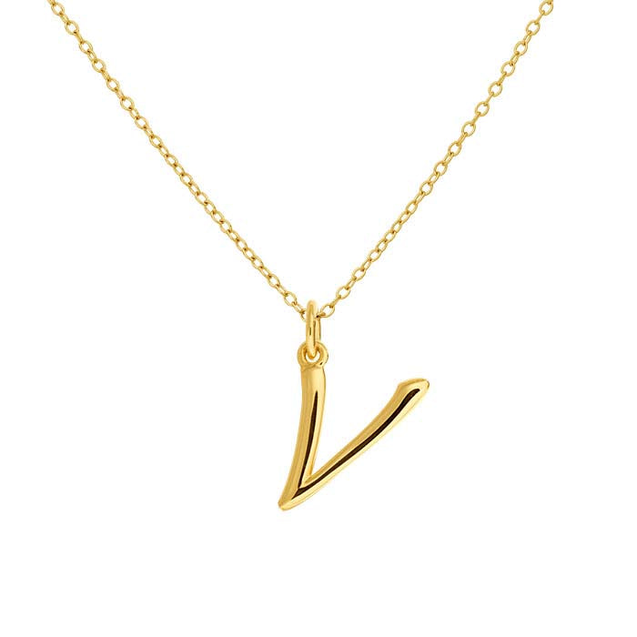 14K Yellow Gold Alphabet Pendant, V