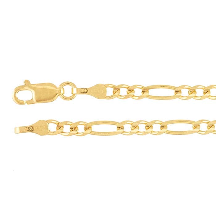 Catena Figaro diamantata 3mm in oro giallo 14K