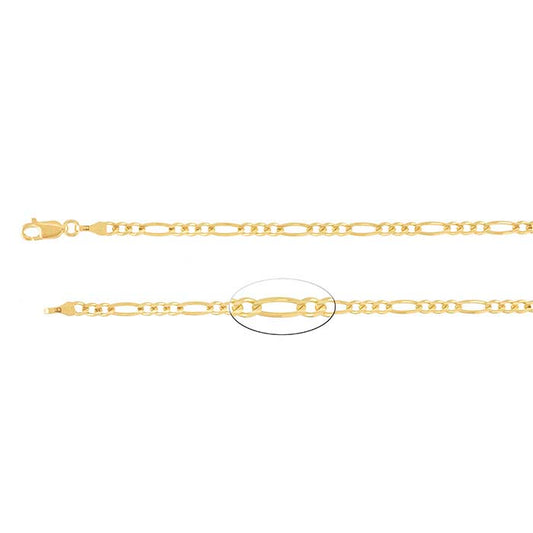 14K Yellow Gold 3mm Diamond-Cut Figaro Chain