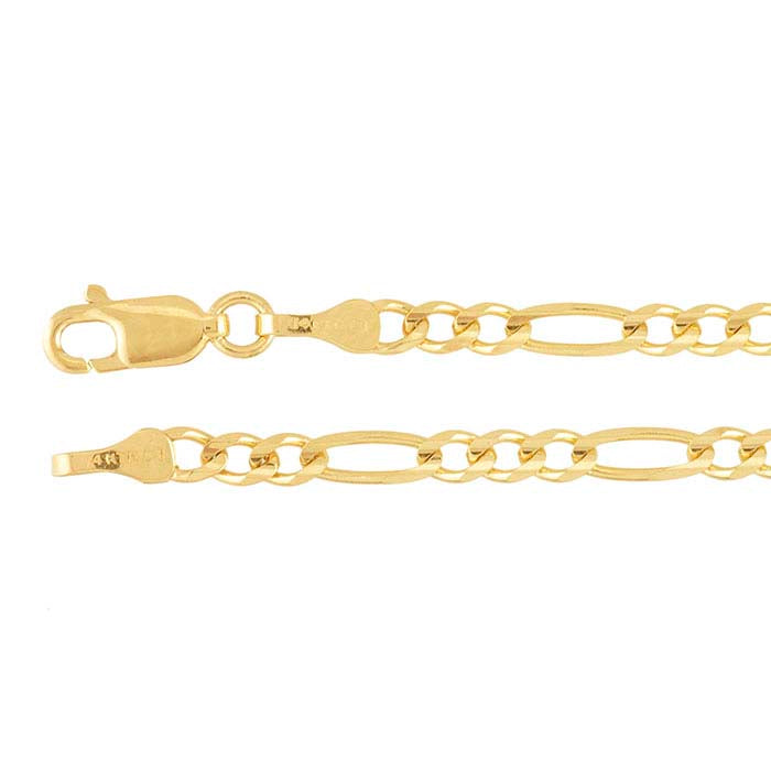 Catena Figaro diamantata 3mm in oro giallo 14K
