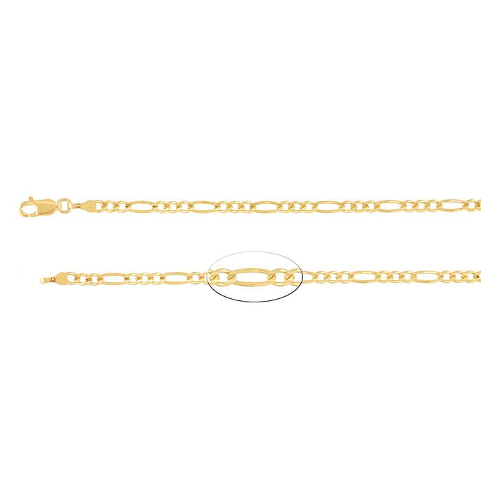 Catena Figaro diamantata 3mm in oro giallo 14K