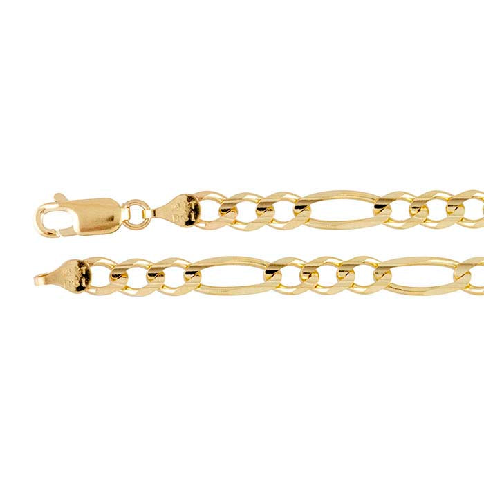 14K Yellow Gold 4.5mm Diamond-Cut Figaro Chain