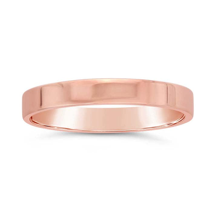 Nordt 14K Rose Gold 3mm Flat Comfort Fit Lightweight Wedding Band